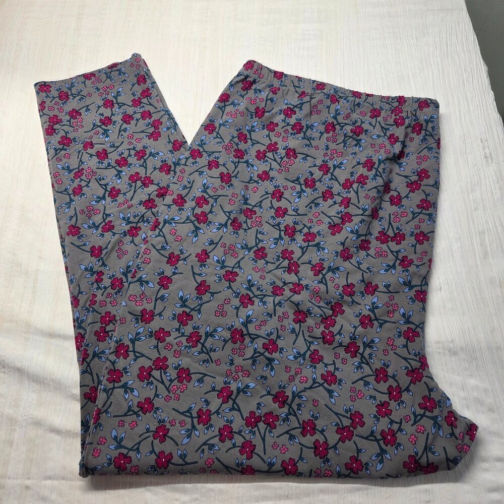 Woman Within 4X Tall Gray Pink Blue Floral Elastic Waist Pull On Casual Leggings